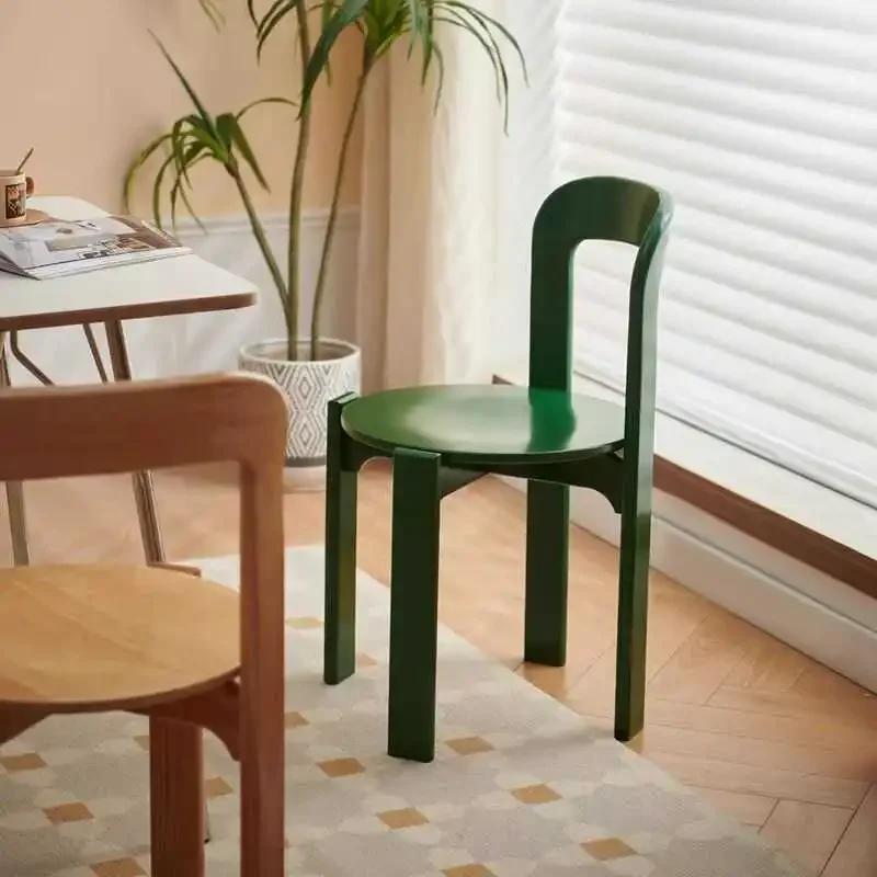 Nordic Solid Wood Dining Chair Stackable Household Seating Light Luxury Colored Restaurant Chair Compact Modern Design