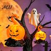 Warm Glow Decorative Lamps 2Pcs Halloween Pumpkin Night Light, Flameless LED Candle Lamp with Bat Small Plastic Figurine Lights Decor, Tabletop