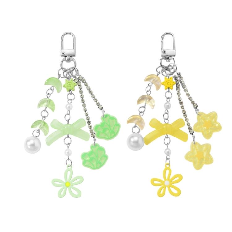 Unique Moon Star Rhinestones Bowknot Keychain Safe Resin Jewelry Decoration Charm For Bags Keys Organiser