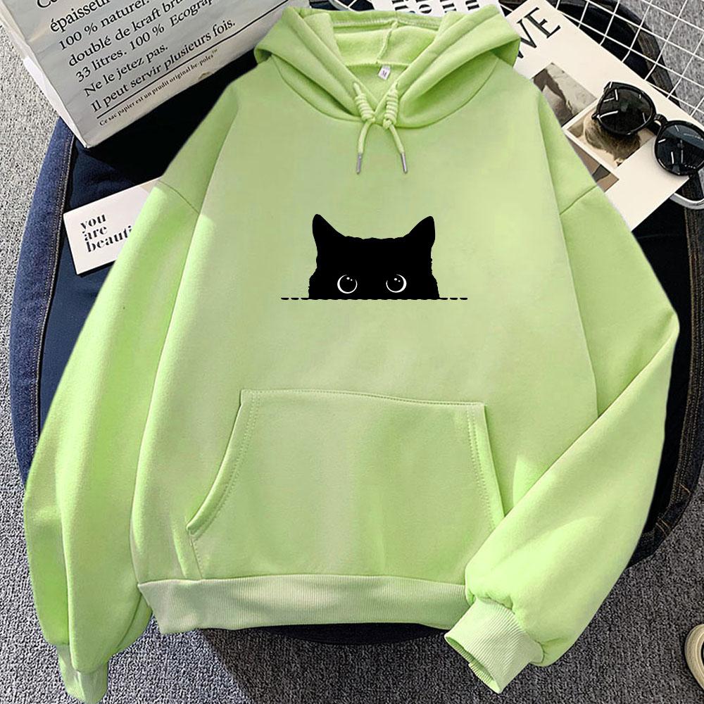 Black Cat Gaze Cartoon Hoodie Anime Print Cute Sweatshirt Funko Pop Casual Clothing Moletom Kawaii Pullovers Soft Comfortable