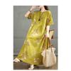 Summer Retro Cotton and Linen Round Neck Short Sleeved Dress, Women's Loose Skirt