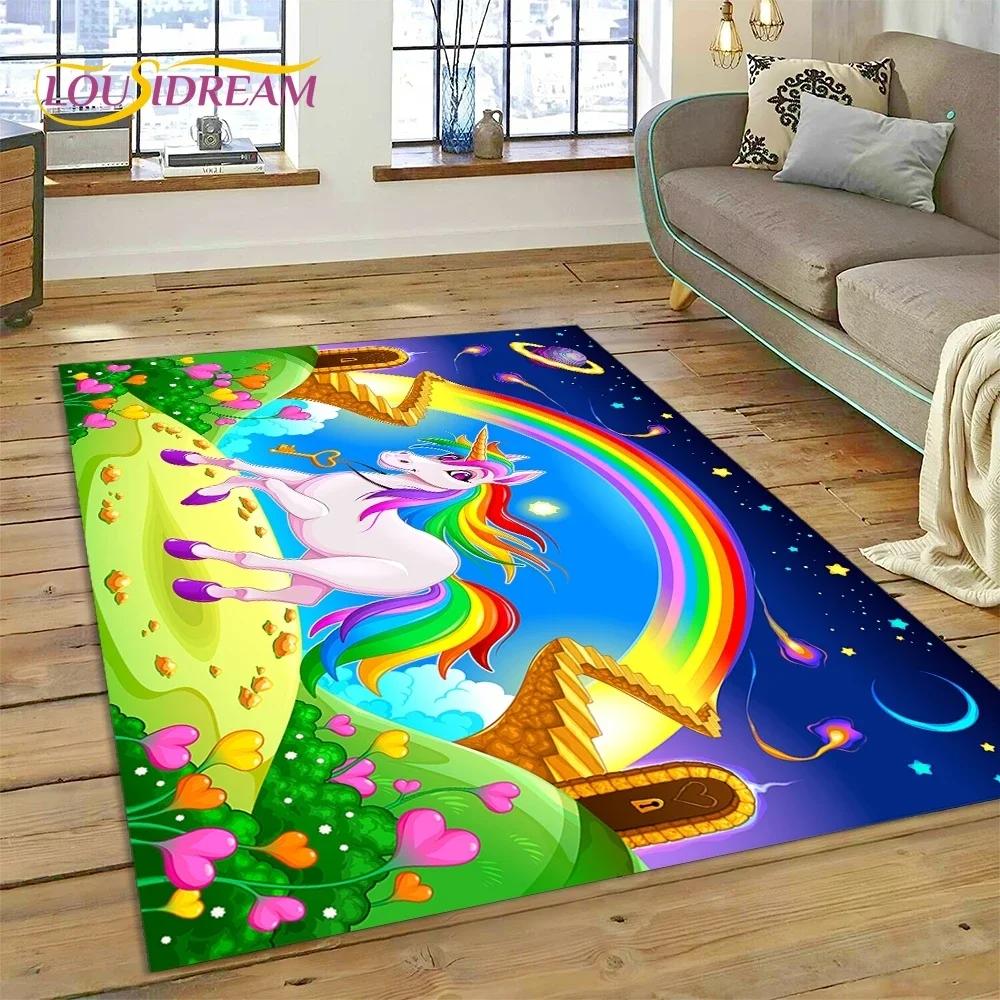 3D Cute Dream Unicorn Cartoon Girl Carpet Rug for Bedroom Living Room Home Sofa Decoration,Children Game Large Decor Floor Mat