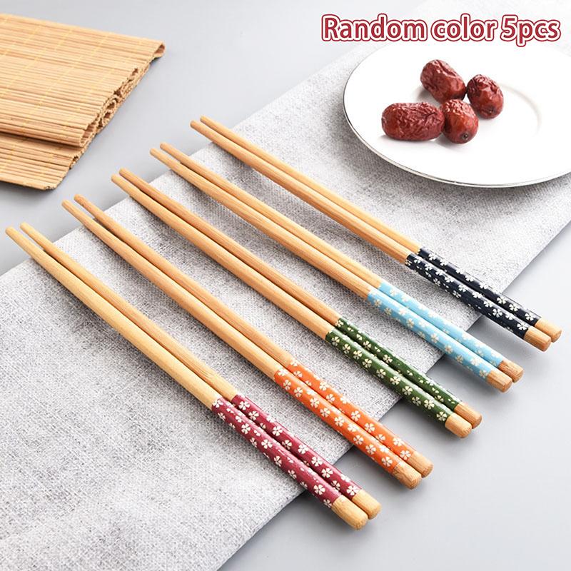 

5/10 пар натуральных бамбуковых палочек для еды, безопасных и здоровых, многоразовых, печатных, для взрослых, столовых приборов, классических палочек для еды для китайской еды 5pcs