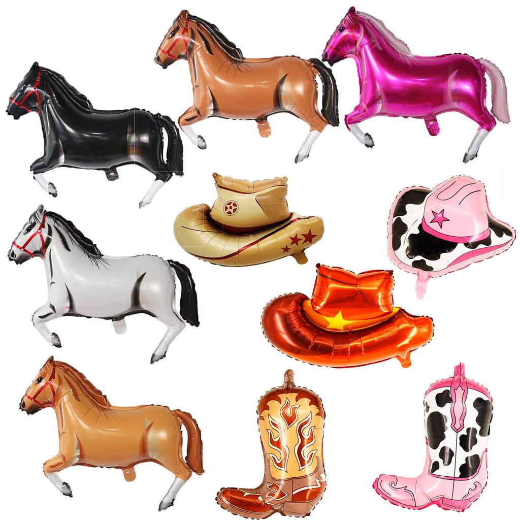 Western Cowboy Festival Cartoon Balloon Children'S Horse Cowboy Birthday Party Arrangement Props Horse Racing Festival Themed Balloons