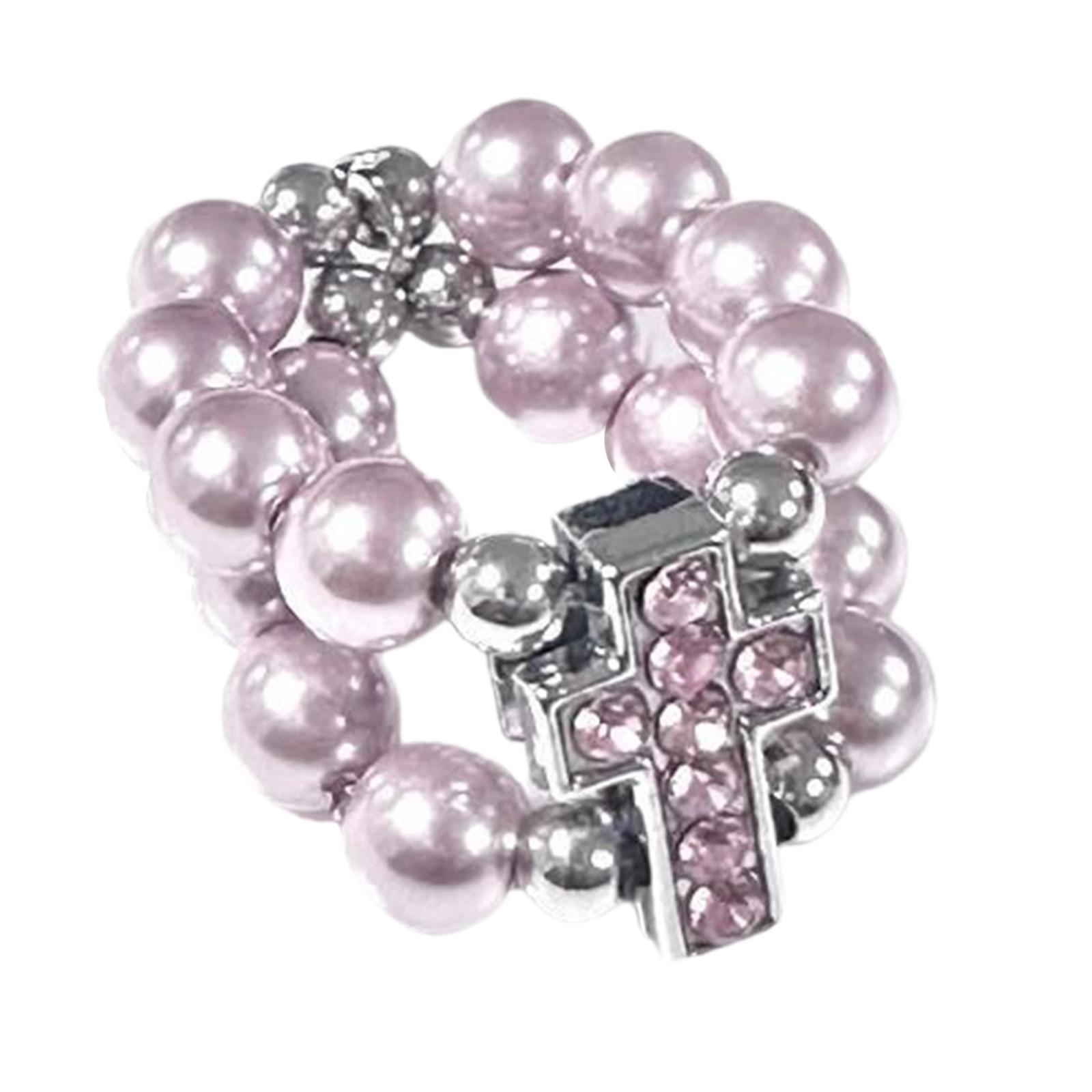 

Faith Inspired Jewelry Elastic Crucifix Ring With Simulated Pearls And Cubic Zirconia Stainless Steel Unisex Gift