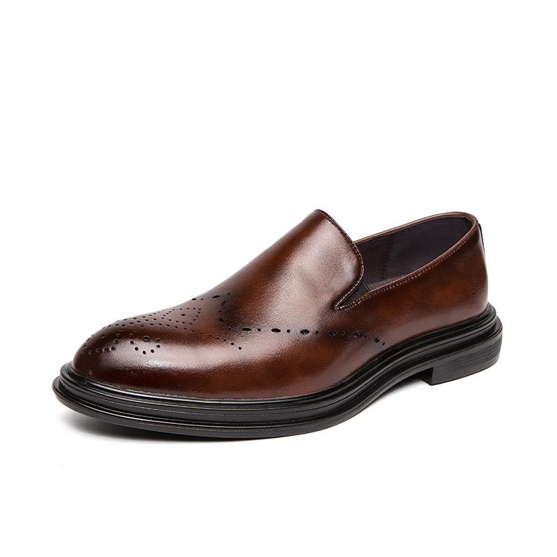 Large size spring and summer men's leather shoes British trend one-pedal loafers Korean version of business hairstylist shoes