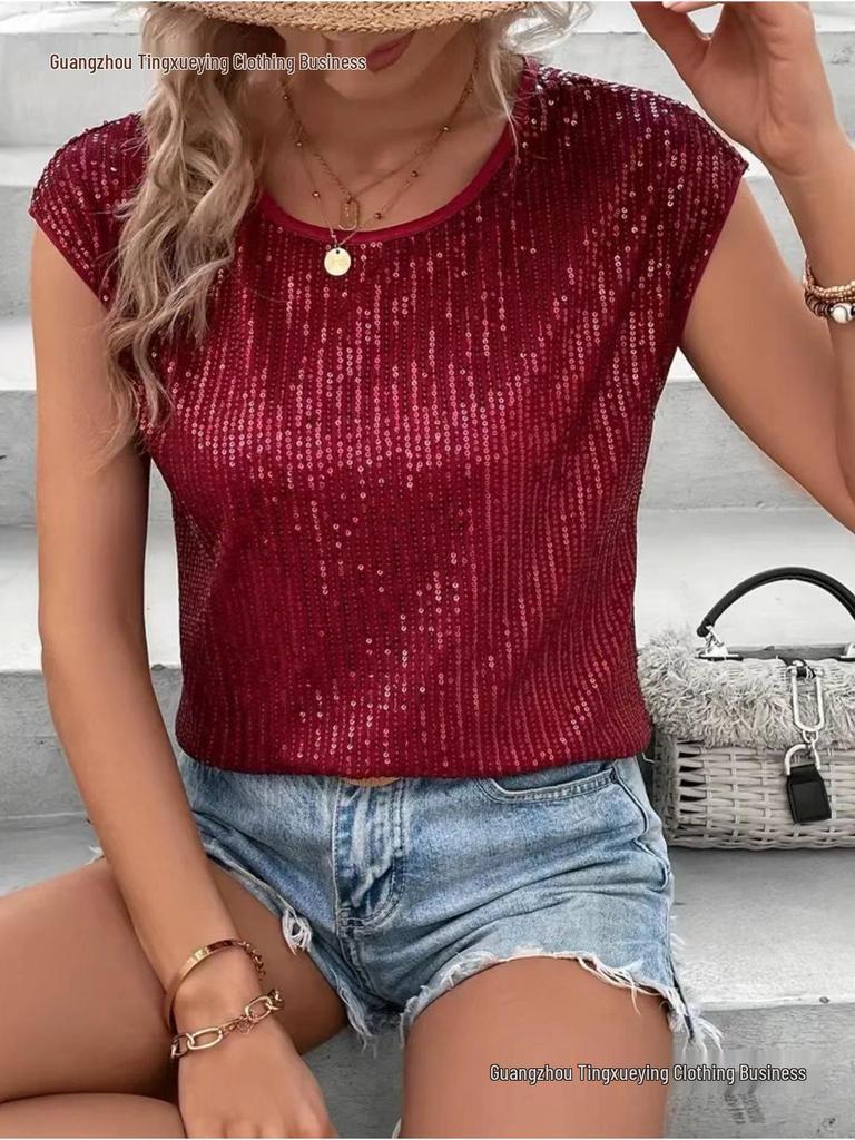 European & American Style Sleeveless Sequin Party Top