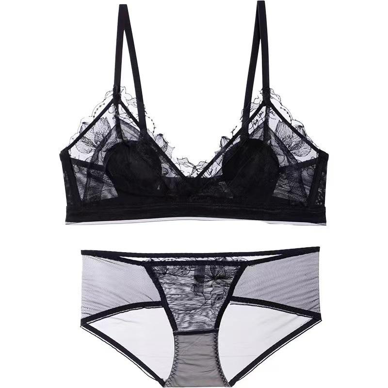 Coquette French Lace Wireless Bra Set, Summer Naked Feel Breathable Thin Cup Bust Minimizer Full Bust Women Lingerie Set