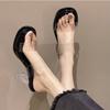 Square head high-heeled sandals women's outer wear leak-toed transparent high-heeled sandals women's fashion shoelaces summer thick heels