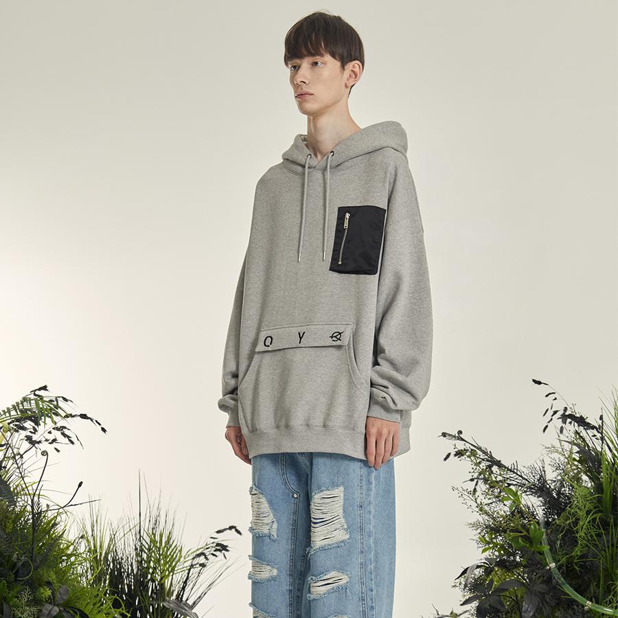 Nylon Pocket Logo Hoodie - Grey