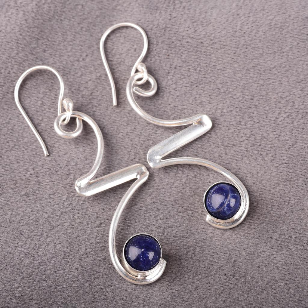 Sodalite Handmade Gemstone Earrings, 925 Solid Sterling Silver Earrings  Antique Jewelry, Pendant For Engagement Gift