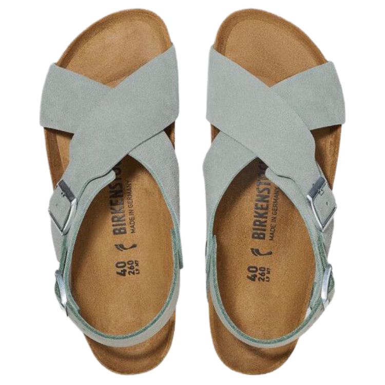 Birkenstock Tulum Kuh Wildleder Sandalen mit einem Riemen Damen Grau Grün Schmal 1029832