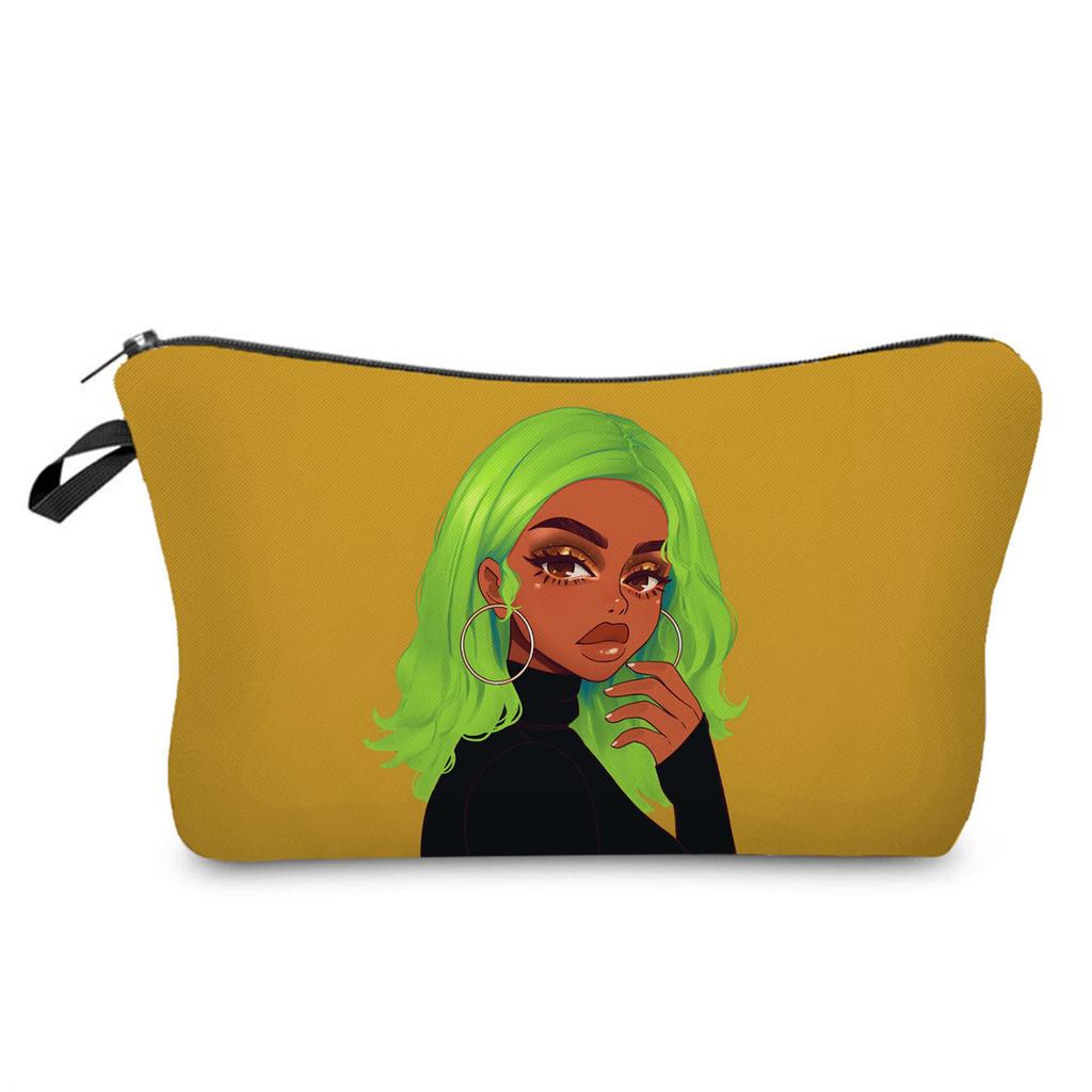 Women Black Girl Print Cosmetic Bag Toiletries Organize Travel Storage Case 6397