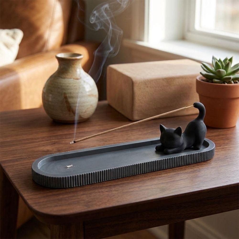 Mobile Cat Black Cat Incense Stick Holder 3D Printed Cat Incense Tray Yoga Room
