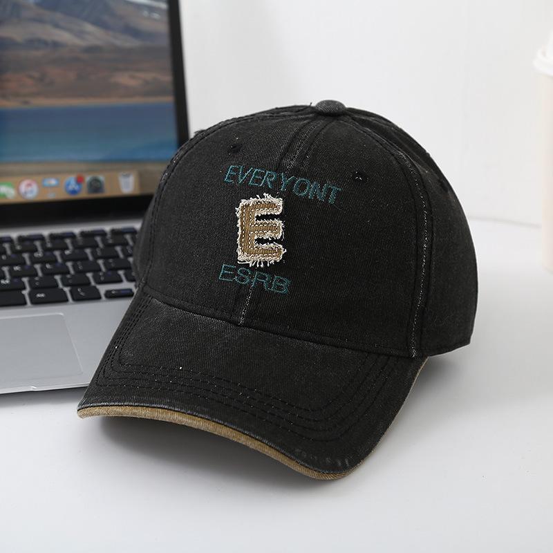 European and American retro hats women's fashion trend black cap men's deep top washed denim baseball cap tide