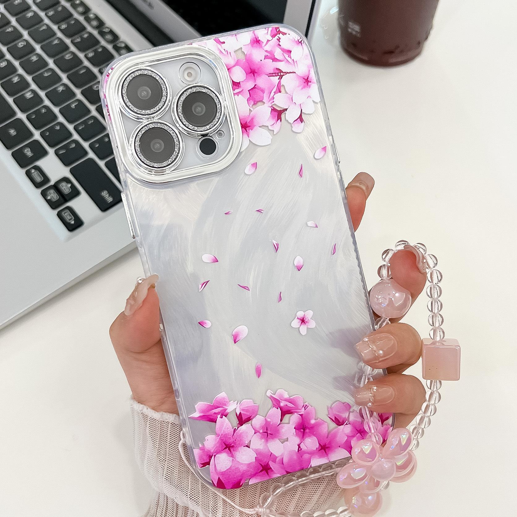 

New Flower and Grass for Apple 16E Plated Phone Case for IPhone 15 Promax with Bracelet Lens Film For iPhone13Promax