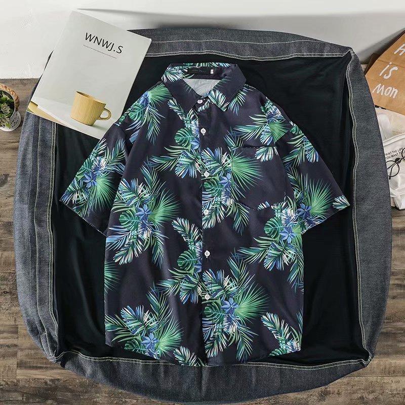 Men's Floral Short-sleeve Shirt, Korean Style, Loose Fit, Summer Vintage, New Trendy and Stylish Hawaiian Style