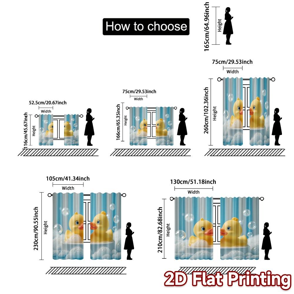 2pcs, 2D FLAT PRINTING Curtains (Without Rod) BubbleDucks Popular Fashionable Curtains Durable Polyester Curtains Holiday