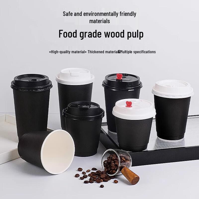 Levoz Black Warrior Disposable Double-Layer Coffee Cups with Lids