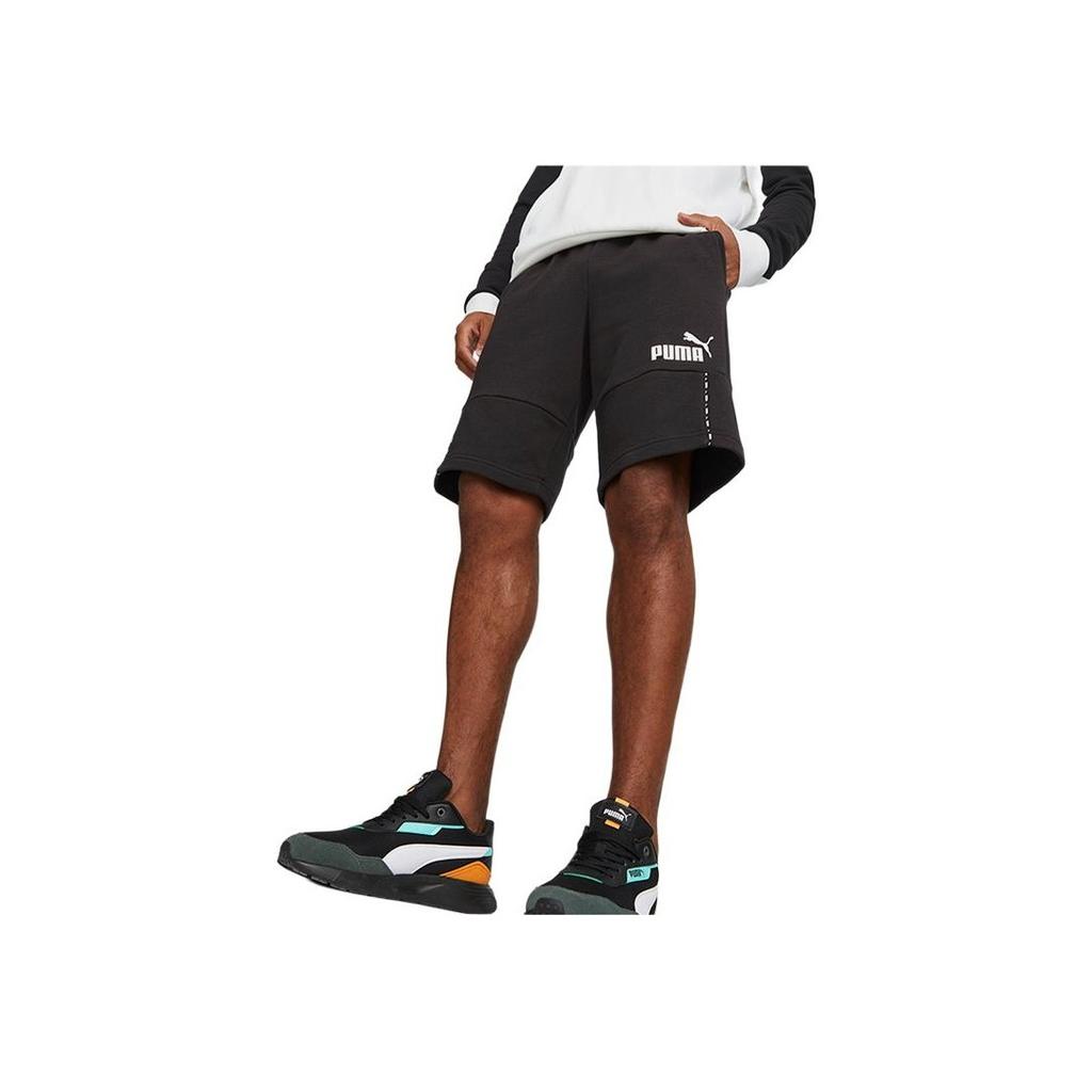 Puma Logo Print Double Pocket Elastic Waist Straight Casual Shorts Men Shorts Black 675703-01