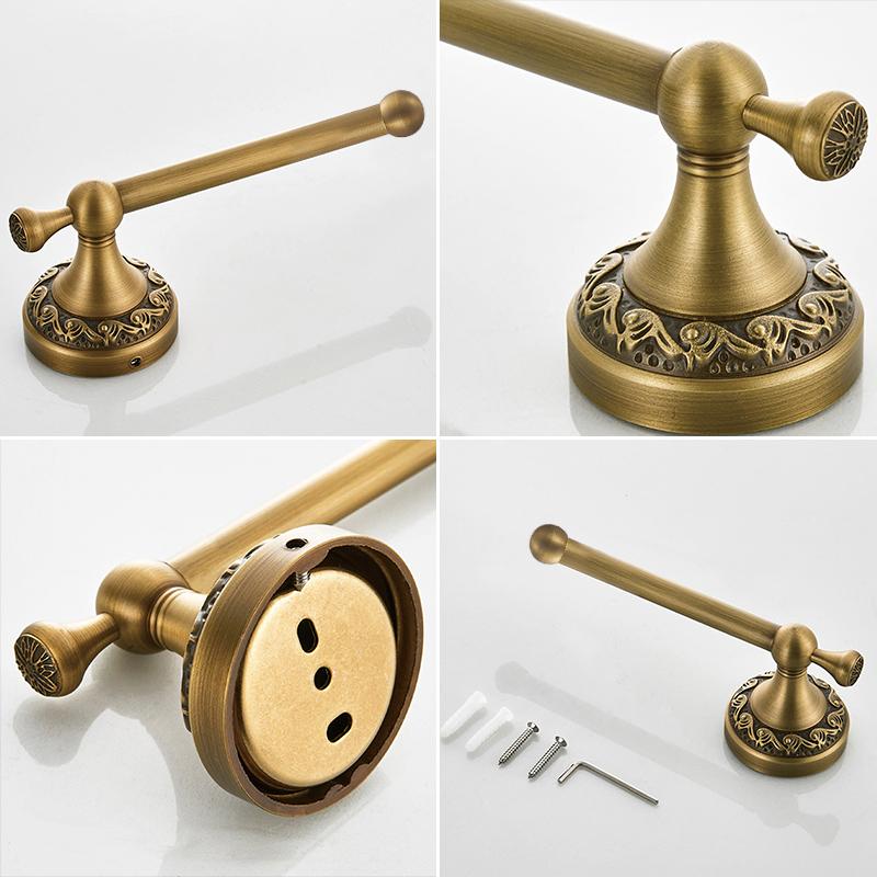 Antique Brass 2pc Bathroom Accessories Set, Bronze Dispenser Towel Rod and Toilet Paper Holder for Bathroom Wall Mounted