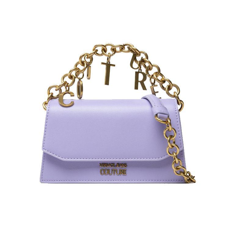 Versace Jeans Couture Letterketting Effen Kleur Elegante Klep Logo Kunstleer Mini Schouder Crossbody Handtas Dames handtassen Paars 71VA4BC2-ZS063-302 Basic Set (Bag+Dust Bag)