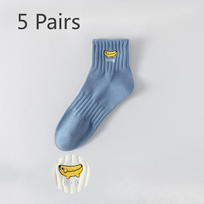 5 Pairs of Socks Men's Mid-calf Summer Students Cotton Anti-odour Sports Socks Embroidery 7a Antibacterial Boneless Large Size Cotton Socks