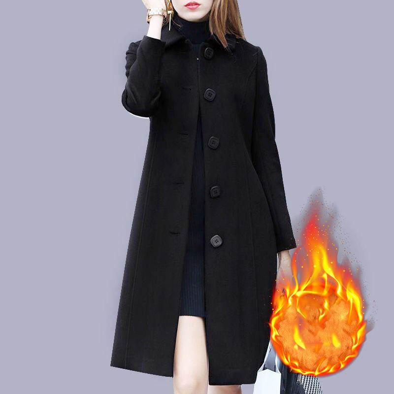 XS-4XL Autumn Women Coat Mid-Length Single-Breasted Solid Color Turn-down Collar Elegant Soft Plus Size Warm Winter Jacket