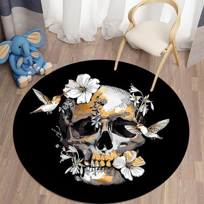Round Skull Rug For Living Room Halloween Rug Bedroom Doormat Carpets Mat For Children Halloween Decorations For House