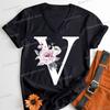 Letter B Floral T Shirts Women English Alphabet Birthday Gift Women 26 Initials Flower Classic Tops Tees Alphabet Floral Tshirt