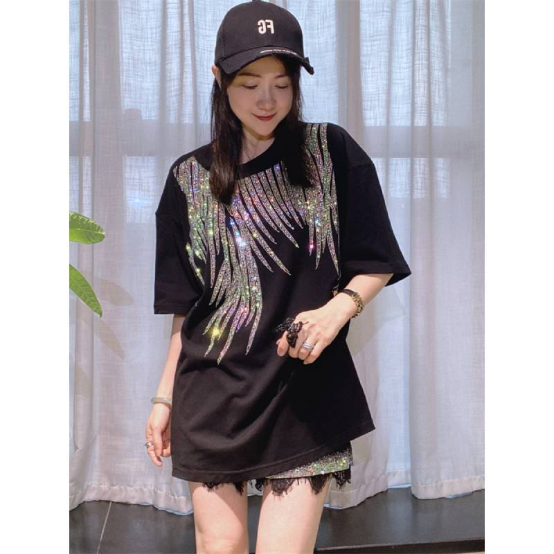 Plus Size T Shirt For Men Women With Geometric Pattern And Rhinestone Embellishments For Summer Casual Wear
