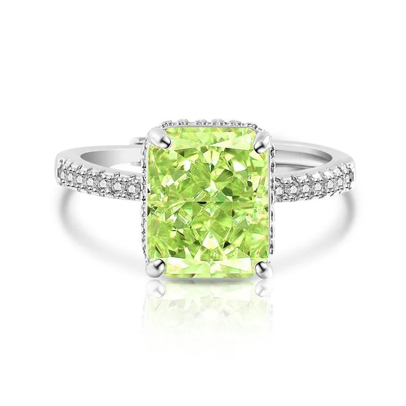 Main Stone 8 * 10MM Rectangle Color Ice Flower Cut High Carbon Diamond 925 Sterling Silver Light Luxury Fashion Women's Ring