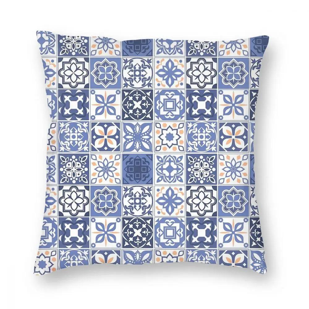 Jessica Chen Unisex Blue Delft Portuguese Tile Throw Pillow Cover Cushions For Sofa Azulejo Pattern 45*45Cm Cushion Covers