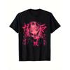 Men's Gothic Anime Demon Girl T-Shirt - Manga Horror Aesthetic with Pink & Purple Character Print, Loose Fit Short Sleeve Round Neck, Non-See-Through