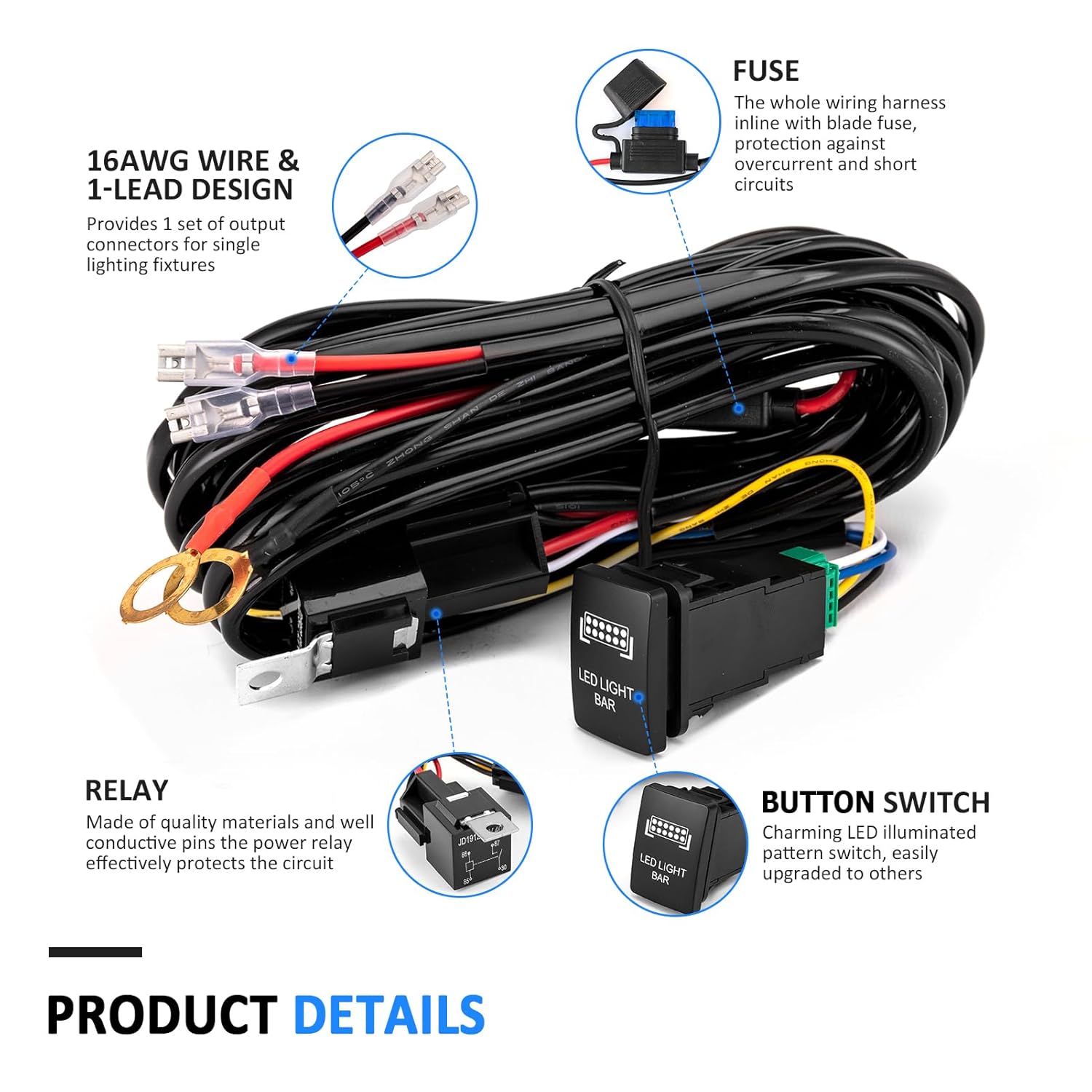 

Wsays Light Bar Wiring Harness Push Button Switch Kit Compatible with Toyota 4Runner Sequoia Highlander Tacoma Tundra RAV4 Yaris Land Cruiser 2006-On