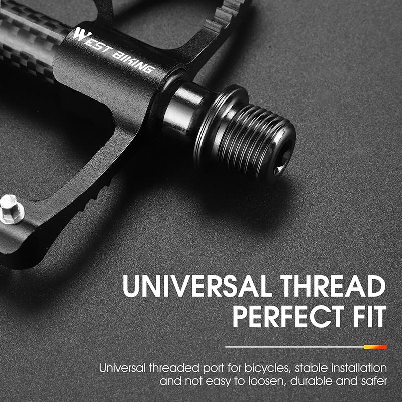 WEST BIKING 3 Bearings Bike Pedals Carbon Fiber Tube Ultralight Aluminum Widen Flat Pedal Anti-slip MTB Road Bike Pedals