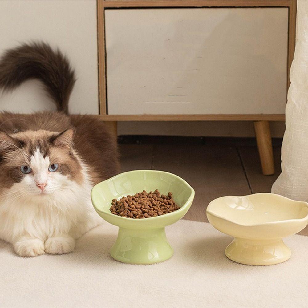 

Tilted Angle Anti-Tip Cat Bowl Non-slip Base Elevated Cat Bowl Neck Protection Bowl Senior Pets High-Yellow