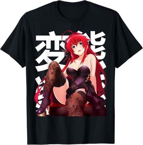 Waifu Sexy Red Hair Anime Girl Black TShirt S