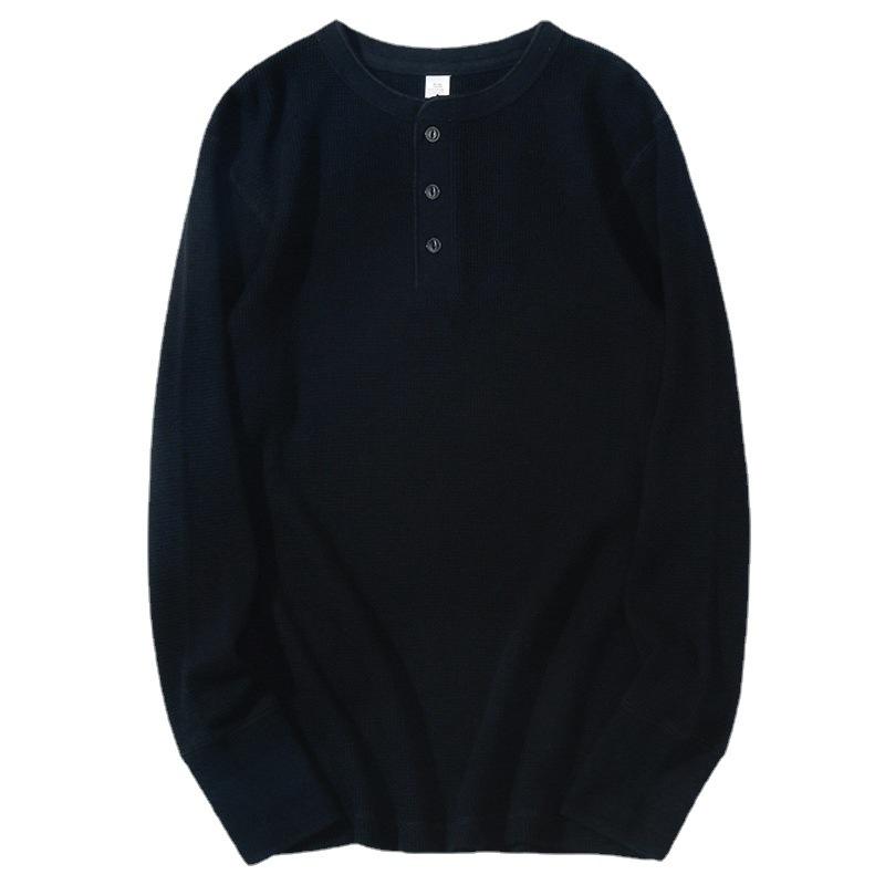 Męska koszulka z długim rękawem Henley Waflowy splot Ciężka Slim Fit Codzienna Vintage Wiosenna Warstwa bazowa Góra