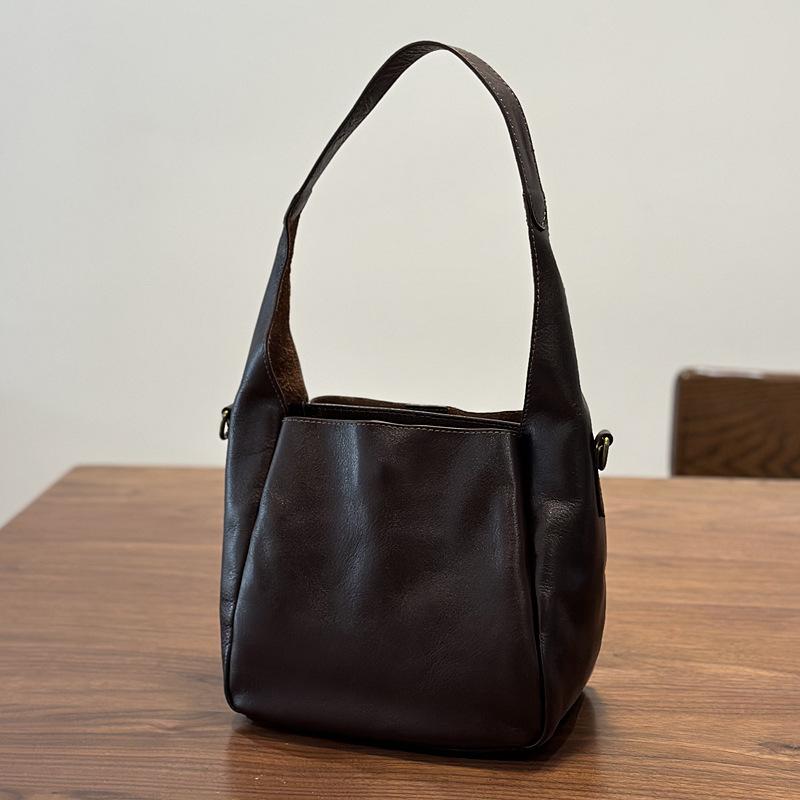 Johnature Genuine Leather Retro Women's Bag Commuting Soft Cowhide Solid Color Handbag Versatile Shoulder Bag