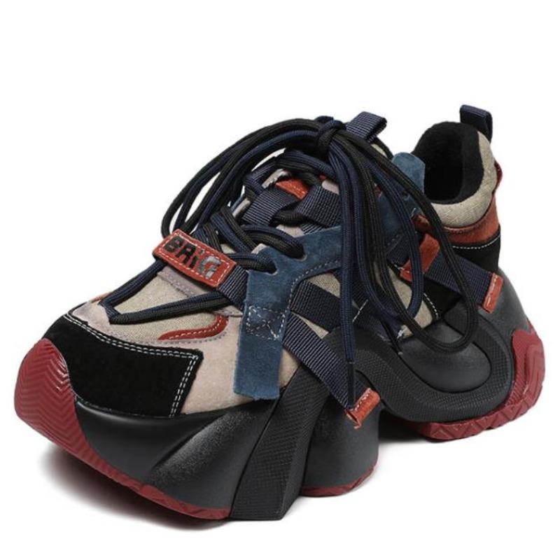 Fashion High quality 6cm Women Chunky Sneaker Fashion Summer Spring Autumn Flats Comfy Booties Shoes Leather Genuine Casual dad shoes