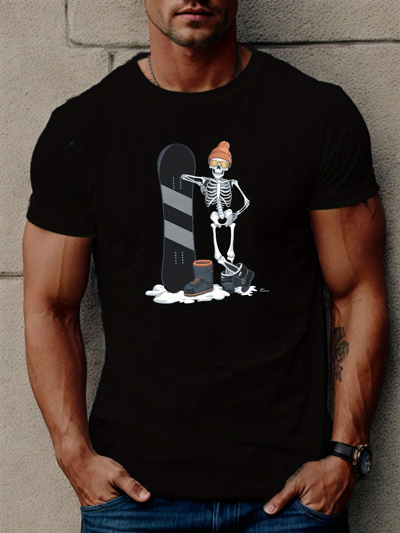 

Men S New Summer StyleT-Shirt Featuring an Illustration of a Skeleton Snowboarding, Oversized, Cool, Casual, and Fashionable 4XL чорний
