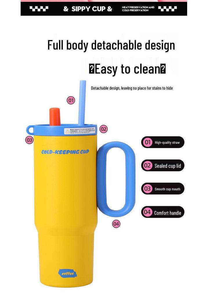 Jumbo Sunset Icebreaker Stainless Steel Thermos with Handle & Straw - Large Capacity, Portable Cold Storage for Outdoors