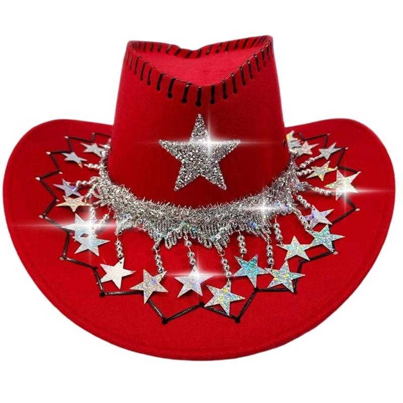 

Practical Felts Cowboy Hats With Festival Five Point Star Embellishment Comfortable Unisex Western Accessory For Christmas 1