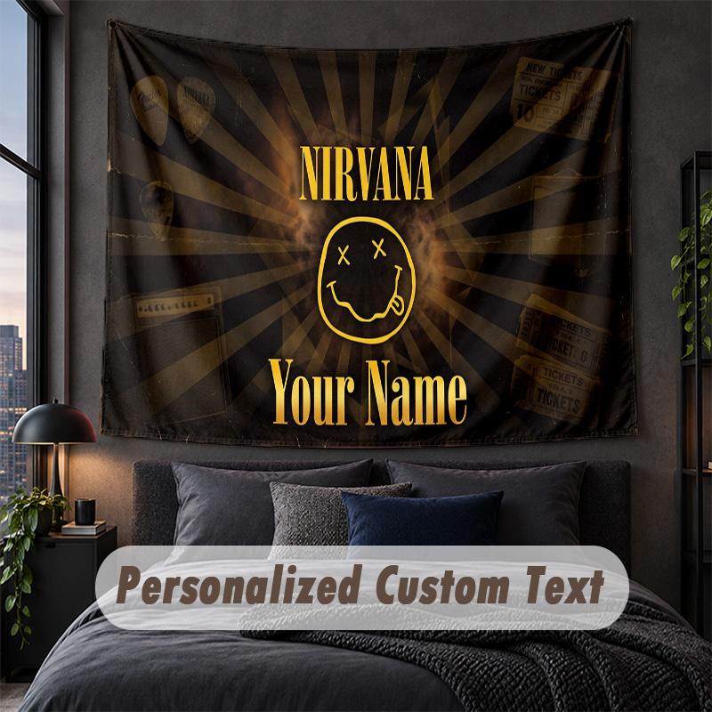 Arazzo con Testo Nome Personalizzato, Appeso Decorativo da Parete Nirvana, Arazzo Sfondo per Casa Camera da Letto