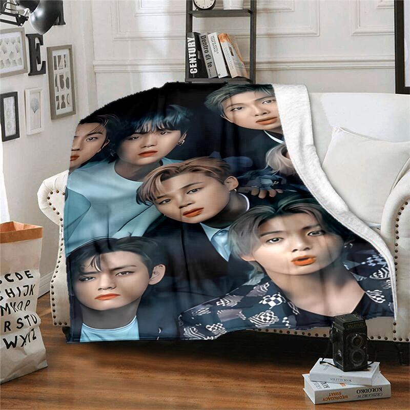 1pc Blanket Kpop Print Design, Lightweight Blanket for Sofa, Bed- Soft &Warm, Gift for All Seasons like Christmas, Halloween