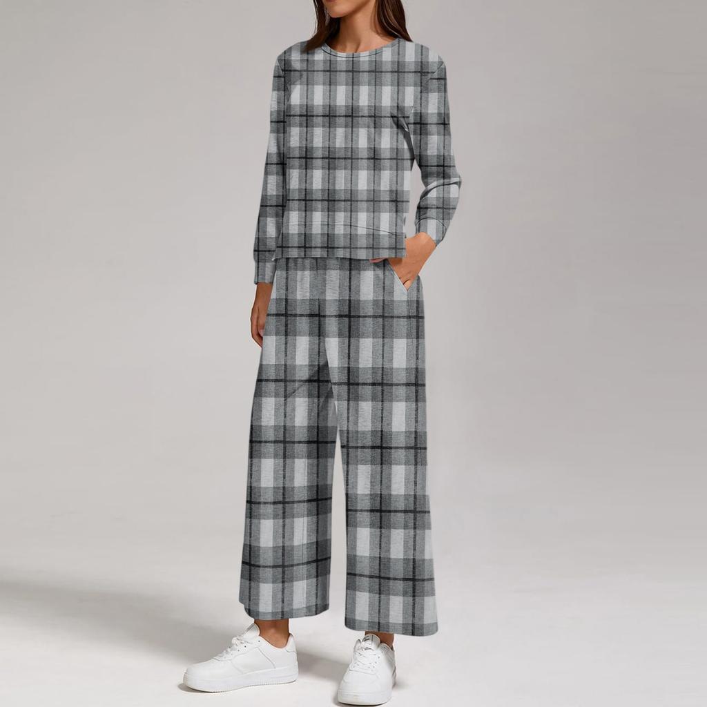 Damesmode Ronde Hals Losse Pasvorm Bedrukt Sweatshirt en Joggingbroek Set met Zijsplit Zoom