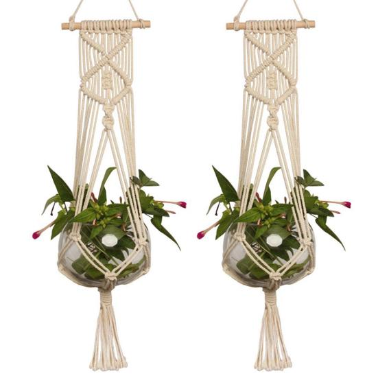 Handgewebte Hanfseilpflanzen Blumentopf Hängekorbhalter Netz Gartendeko
