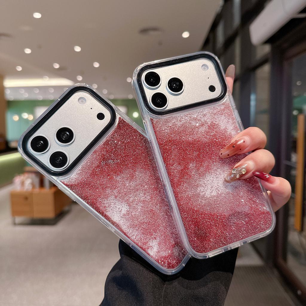Glitzer-Treibsand-Bling-Handyhülle für iPhone 17 16 15 14 13 Pro Max Stoßfester Kamera-Stoßfänger Glänzende Rosa Rückseite