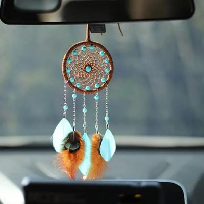 Car Rearview Mirror Charm Handcrafted Dream Catcher Car Ornament with Faux Feather Charm Beads Sweet Auto for A for Car